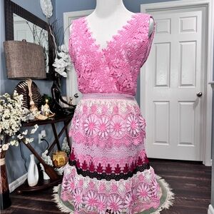 Self—Portrait, striped floral dress, pink. Size 4.